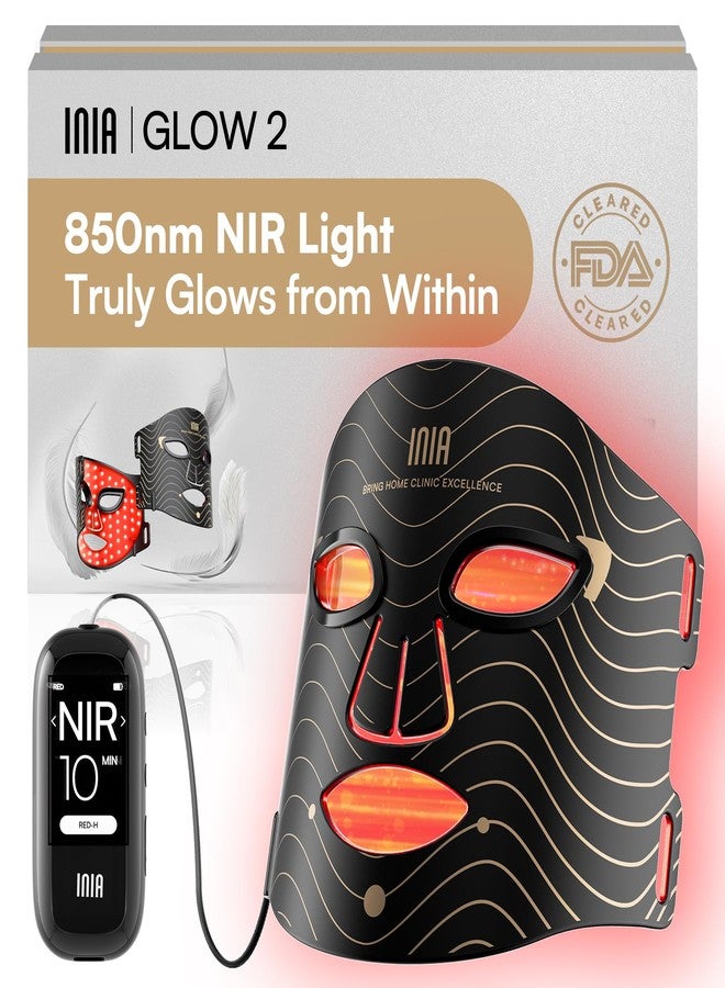 INIA Red Light Therapy Mask for Face – 4 Light Modes with 850nm NIR, Red & Blue LED Light Therapy, 2600mAh Rechargeable LED Face Mask for Radiant Glow at Home, Black - Image 1